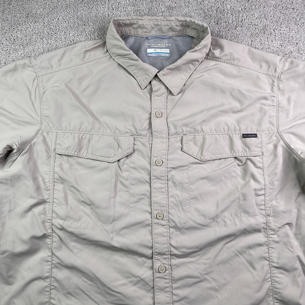 Columbia Shirt Mens 2XL XXL Tan Khaki Omni Shade Performance Fishing Hike Vented